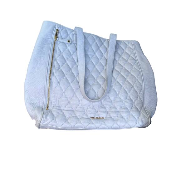 Vera Bradley Leah Quilted Leather Tote Bag Cloud Gray Light Blue Shoulder Bag - Picture 12 of 12